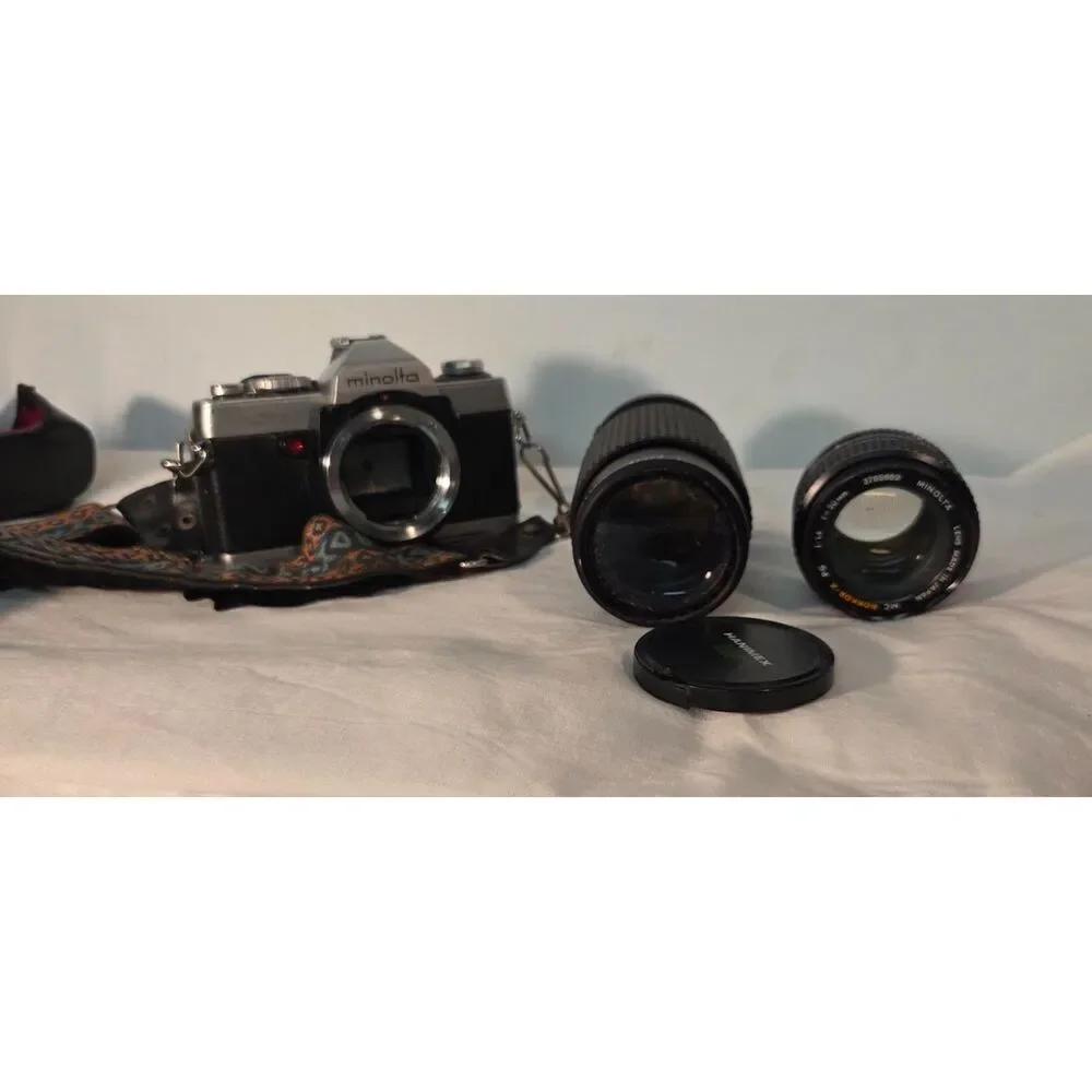 Minolta XG1 35mm Film Camera w Lens Lot Hanimex Rokkor Strap Case